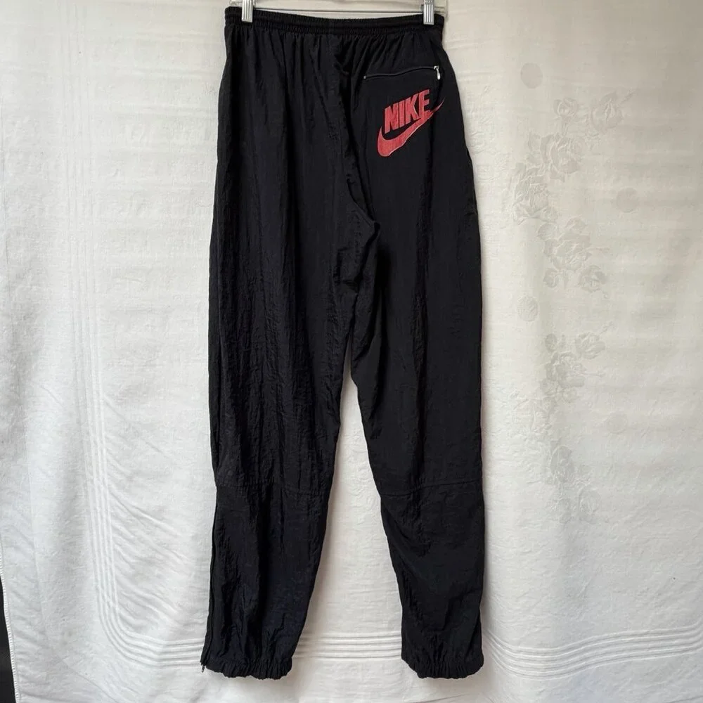 Vintage‎ Nike Track Pants Womens Large Black Red Logo Nylon Zip Ankle Y2K 90s